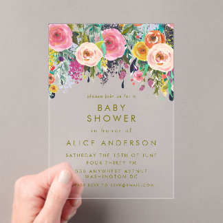 Invitación de Baby Shower con Flores Pintadas CLEA