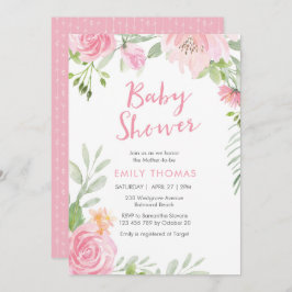 Invitación de Baby Shower con flores rosadas de Ru
