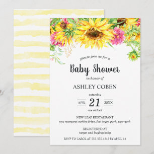Invitación de Baby Shower con girasoles en cascada