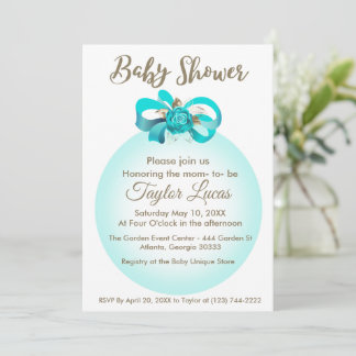 Invitación de Baby Shower con globo azul y soplo