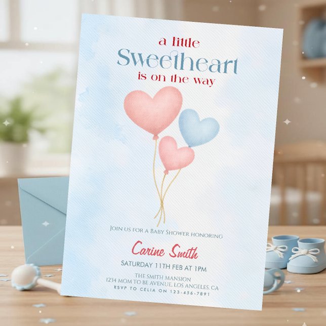 Invitación de Baby Shower con globos de corazones (Subido por el creador)