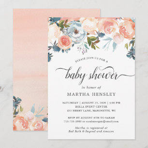 Invitación de baby shower con guión floral de melo