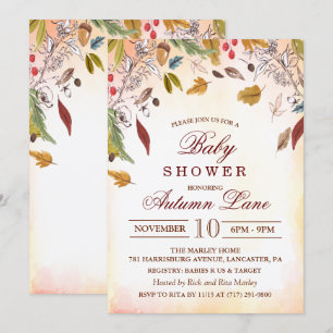 Invitación de Baby Shower con Hojas de Otoño Rústi