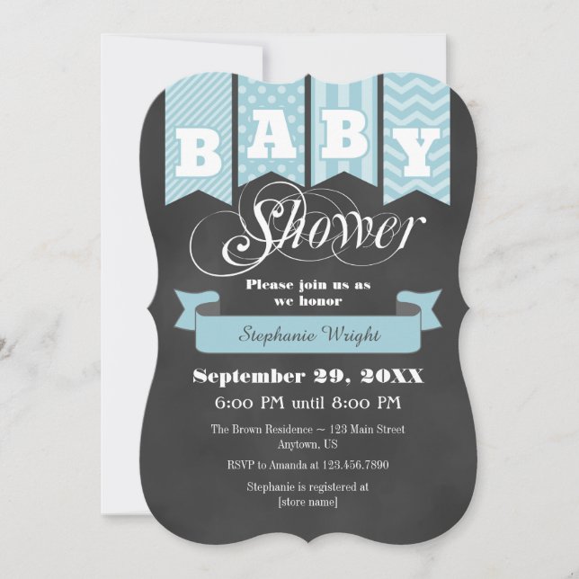 Invitación de Baby Shower con la bandera azul clar (Anverso)