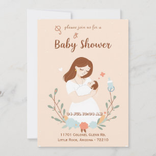 Invitación de Baby Shower con la madre y el bebé