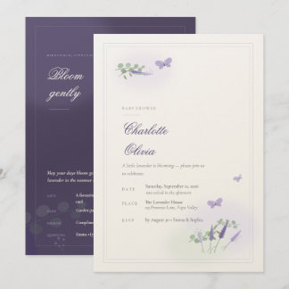 Invitación de baby shower con lavanda y mariposa t