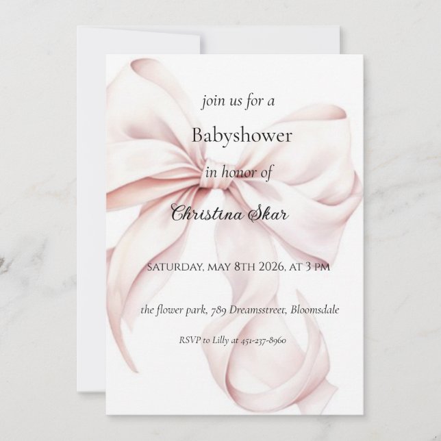 Invitación de baby shower con lazo (Anverso)