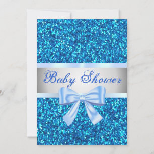 Invitación de Baby Shower con Lazo Azul y Purpurin