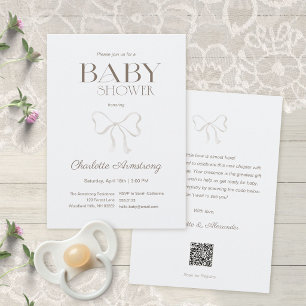 Invitación de Baby Shower con Lazo de Acuarela Azu