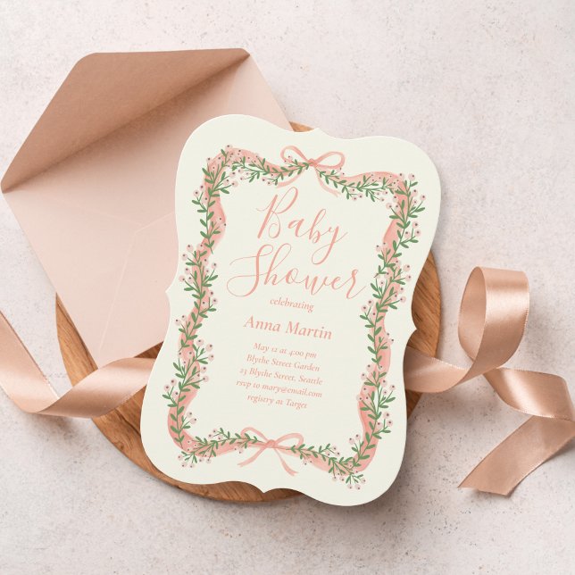 Invitación de baby shower con lazo de cinta y foll (Subido por el creador)