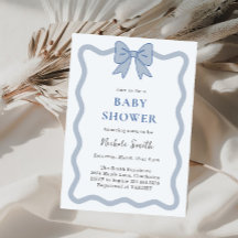 Invitación de Baby Shower con Lazo de Listón Azul