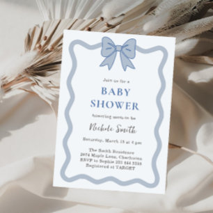 Invitación de Baby Shower con Lazo de Listón Azul