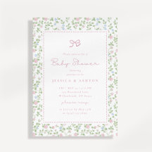 Invitación de baby shower con lazo floral Cottagec
