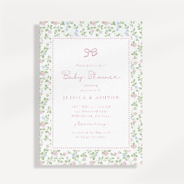 Invitación de baby shower con lazo floral Cottagec