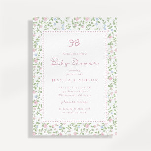 Invitación de baby shower con lazo floral Cottagec