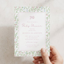 Invitación de baby shower con lazo floral Cottagec