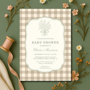 Invitación de Baby Shower con lazo floral en beige