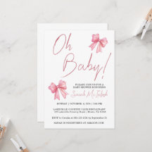 Invitación de Baby Shower con Lazo Rosa