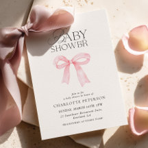 Invitación de baby shower con lazo rosa