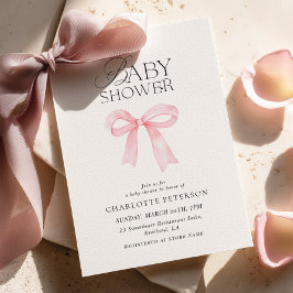 Invitación de baby shower con lazo rosa