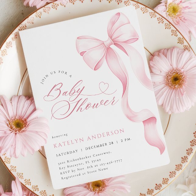 Invitación de baby shower con lazo rosa (Subido por el creador)
