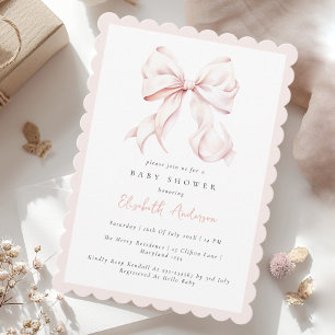 Invitación de baby shower con lazo rosa