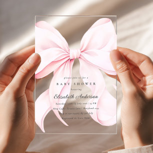 Invitación de baby shower con lazo rosa