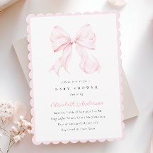 Invitación de baby shower con lazo rosa