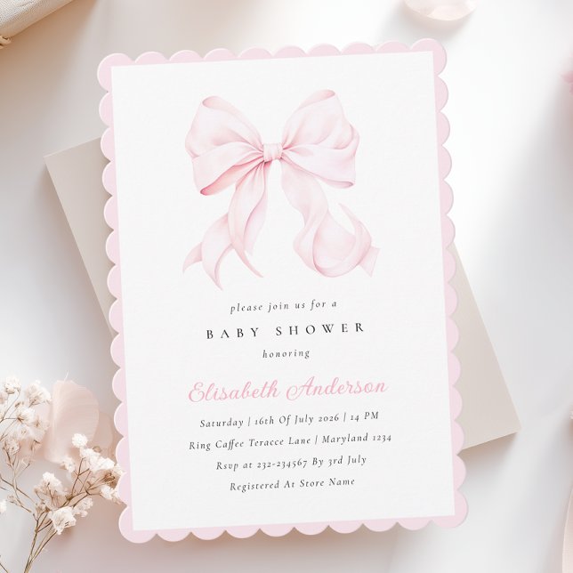 Invitación de baby shower con lazo rosa (Subido por el creador)