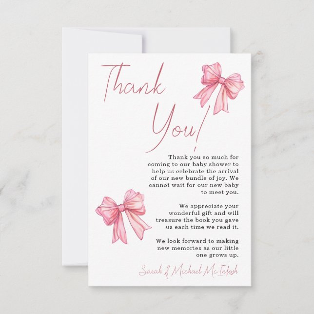 Invitación de baby shower con lazo rosa (Anverso)