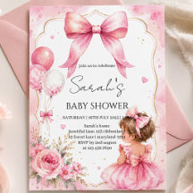 Invitación de Baby Shower con lazo rosa acuarela