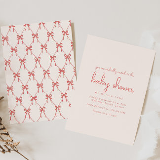 Invitación de baby shower con lazo rosa caprichoso
