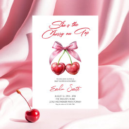 Invitación de Baby Shower con lazo rosa Cherry on 