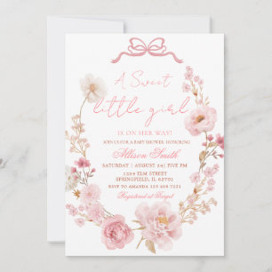 Invitación de baby shower con lazo rosa coquette