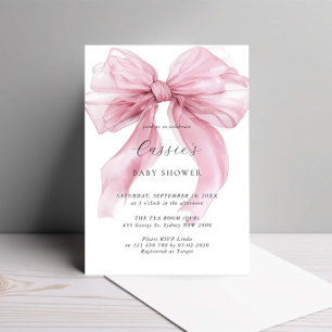 Invitación de Baby Shower con Lazo Rosa en Acuarel