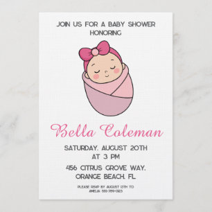 invitación de baby shower con lazo rosa lindo