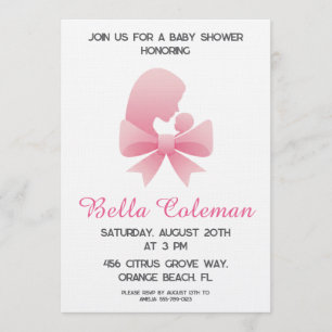 invitación de baby shower con lazo rosa lindo