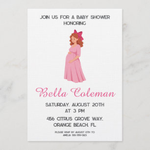 invitación de baby shower con lazo rosa lindo