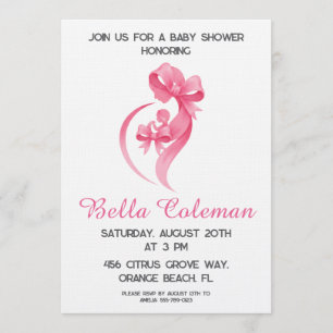 invitación de baby shower con lazo rosa lindo
