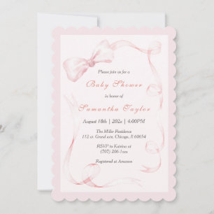 Invitación de Baby Shower con Lazo Rosa Sonrojado