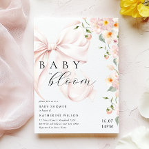 Invitación de Baby Shower con Lazo Rosa Suave Baby