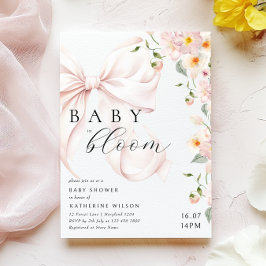 Invitación de Baby Shower con Lazo Rosa Suave Baby