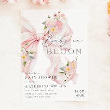 Invitación de Baby Shower con Lazo Rosa Suave 'Beb