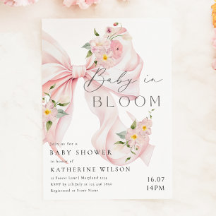 Invitación de Baby Shower con Lazo Rosa Suave 'Beb