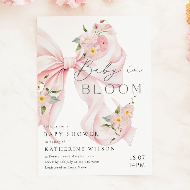 Invitación de Baby Shower con Lazo Rosa Suave 'Beb (Subido por el creador)
