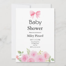 Invitación de Baby Shower con Lazo Rosa y Floral