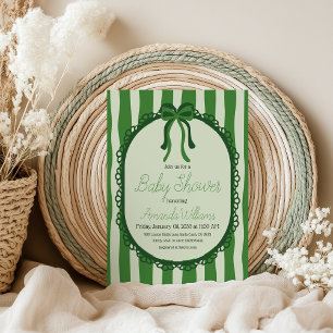 Invitación de Baby Shower con lazos de rayas verde