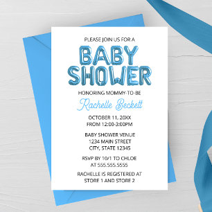 Invitación de Baby Shower con Letra de Globo Azul