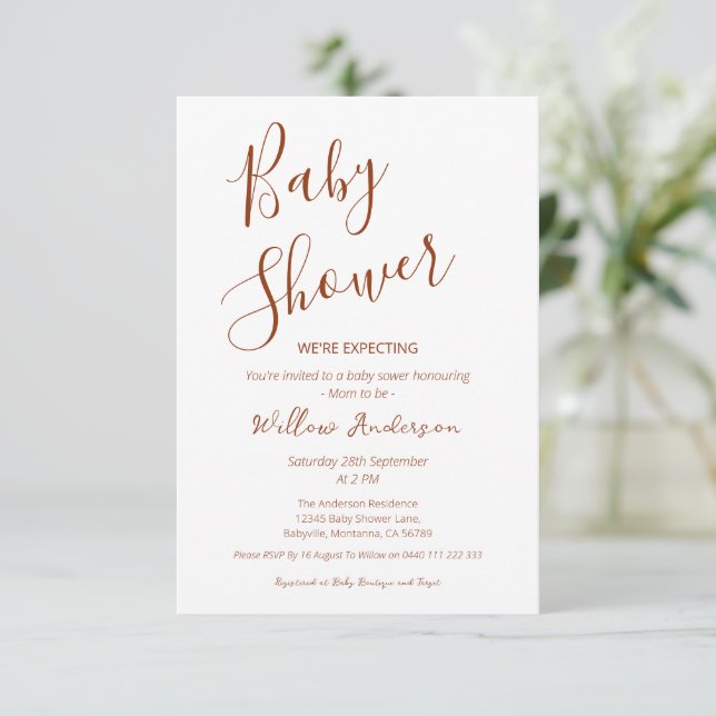 Invitación de Baby Shower con Letra Moderna Minima (Anverso de pie)