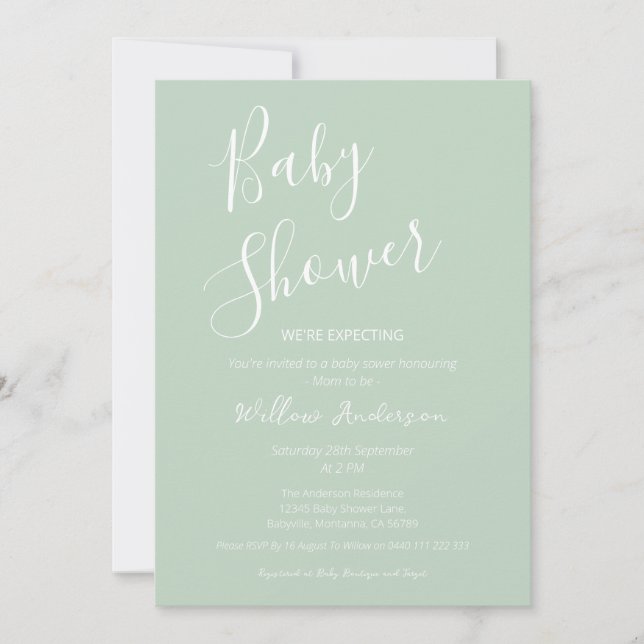 Invitación de Baby Shower con Letra Moderna Minima (Anverso)